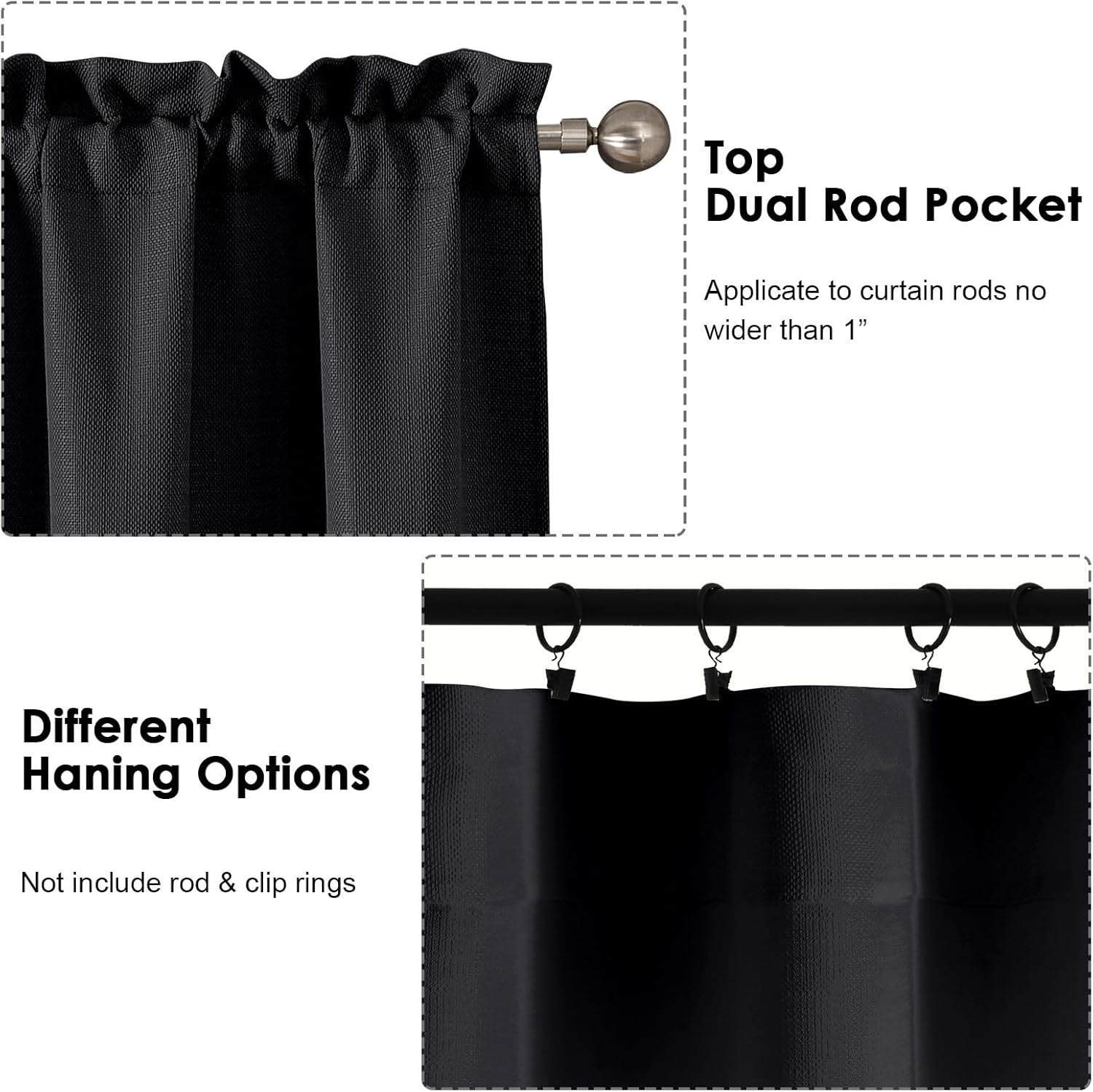 Black Curtains 63 Inch Length 2 Panels Set for Living Room Bedroom, Light Filtering Faux Linen Textured Soft Window Curtain, Airy Soft Rod Pocket cortinas para cuarto, 40Wx63L Inches, 2 Pcs