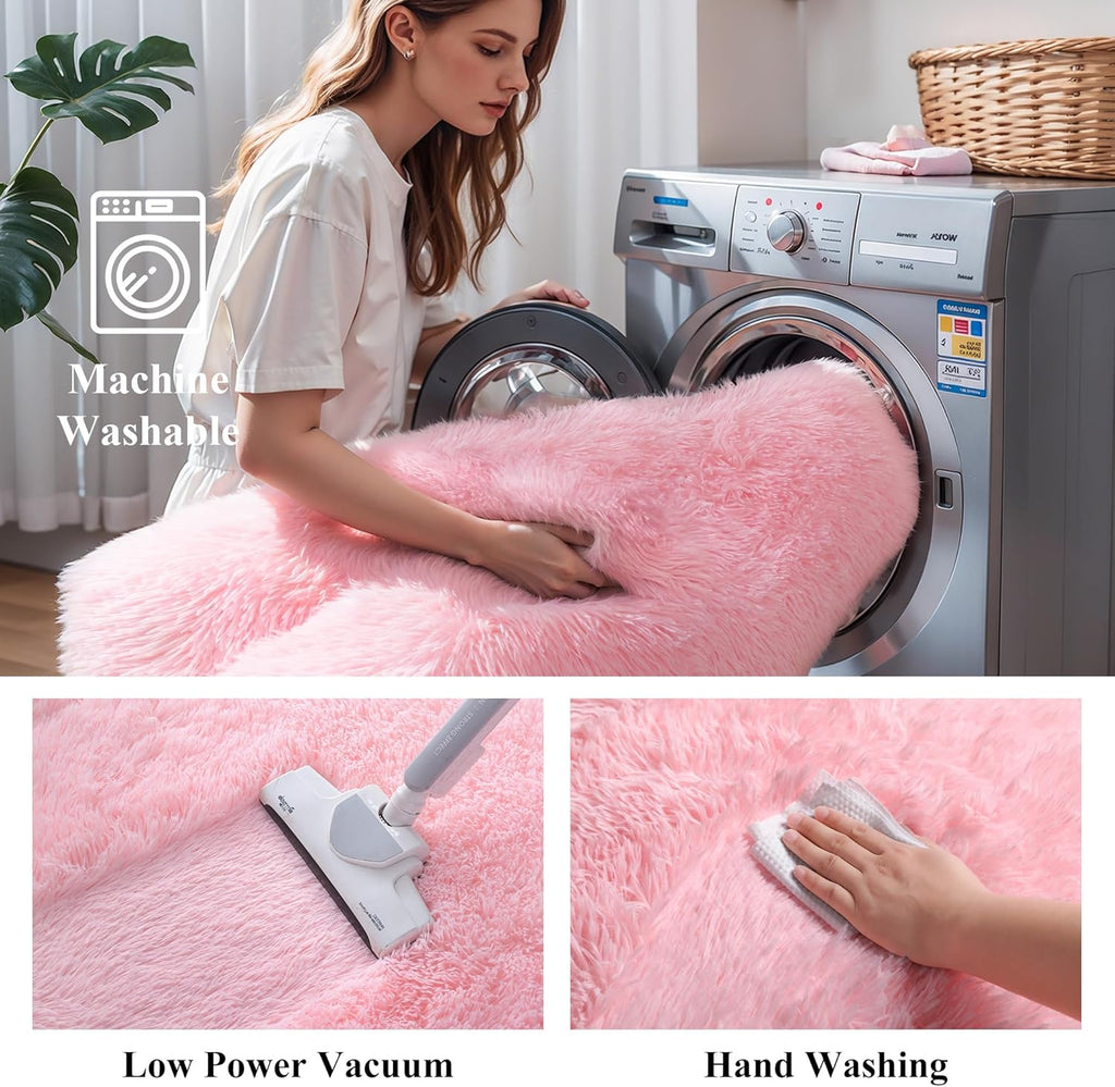 Pink Fluffy 4x6 Area Rugs for Bedroom Girls, Soft Washable Fuzzy Furry Shag Rug for Kids Room, Nursery, Dorm Decor, Cute Plush Carpet for Baby Toddler