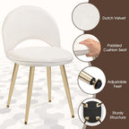 Chair with Adjustable Backrest Makeup Vanity Stool with Back Multifunction Armless Chair for Dressing Home Office Kitchen Dinning Room and Living Room (Velvet White)