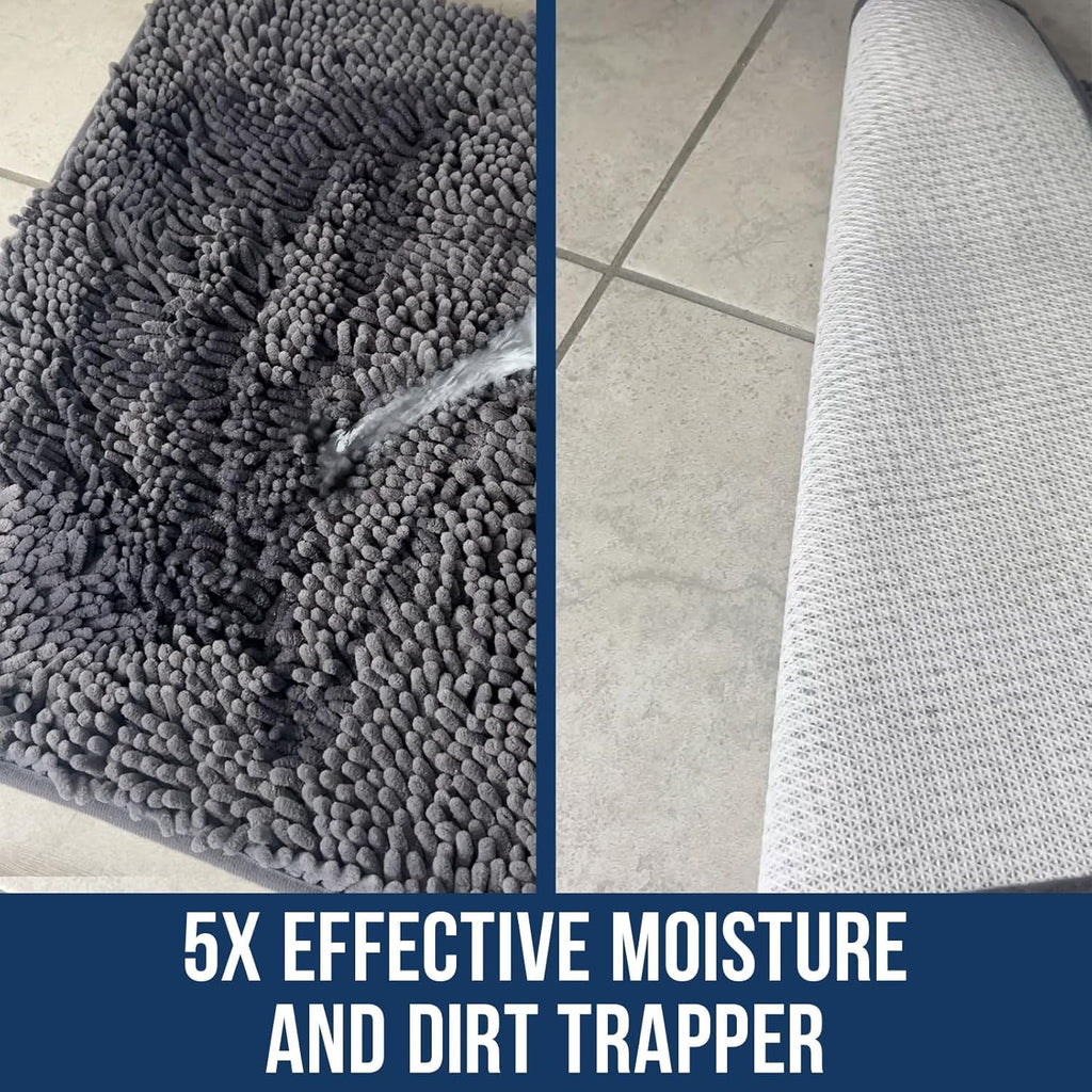 Chenille Bathroom Rugs Quick Dry Microfiber Mats Non Slip Washable, Extra Thick, Soft and Highly Absorbent Bath Mats for Bathroom, Kitchen, and Shower Floor - Grey 36"x60"