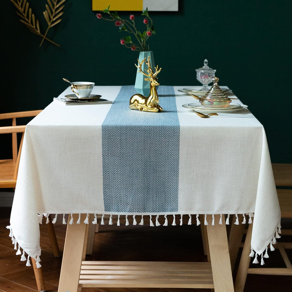 Tablecloths for Rectangle Tables, Cotton Linen Table Cloth Waterproof Tablecloth Wrinkle Free Farmhouse Dining Tables Cover, Soft Fabric Table Cloths with Tassels, Brown, 55" X 70", 4-6 Seats