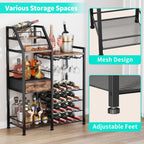 HapiRm Wine Rack Freestanding Floor - Multi-Tier Liquor Cabinet with Fabric Drawer, Liquor Bottle Display Shelf with Glass Holder, Vintage Whiskey Cabinet for Home