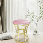 Velvet Round Vanity Stool,Pink Velvet Footrest Ottoman Foot Stool Seat with Golden Metal Legs,Makeup Chair for Bathroom Vanity,Bedroom,Living Room
