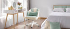 Chair with Bow Cushion Velvet Vanity Chair with Wheels, Upholstered Home Office Chair for Girls Women, Mid-Back Swivel Computer Task Chairs for Living Room Bedroom