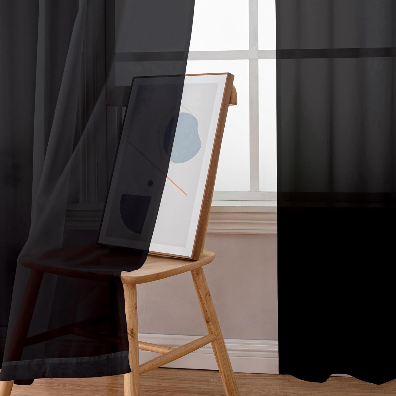 Black Sheer Curtains 84 Inches Long, Light Filtering Rod Pocket Solid Color Window Sheer Curtain Panels, Elegant Curtains & Drapes for Living Room, Bedroom 2 Panels (Black, 42" W x 84" L)