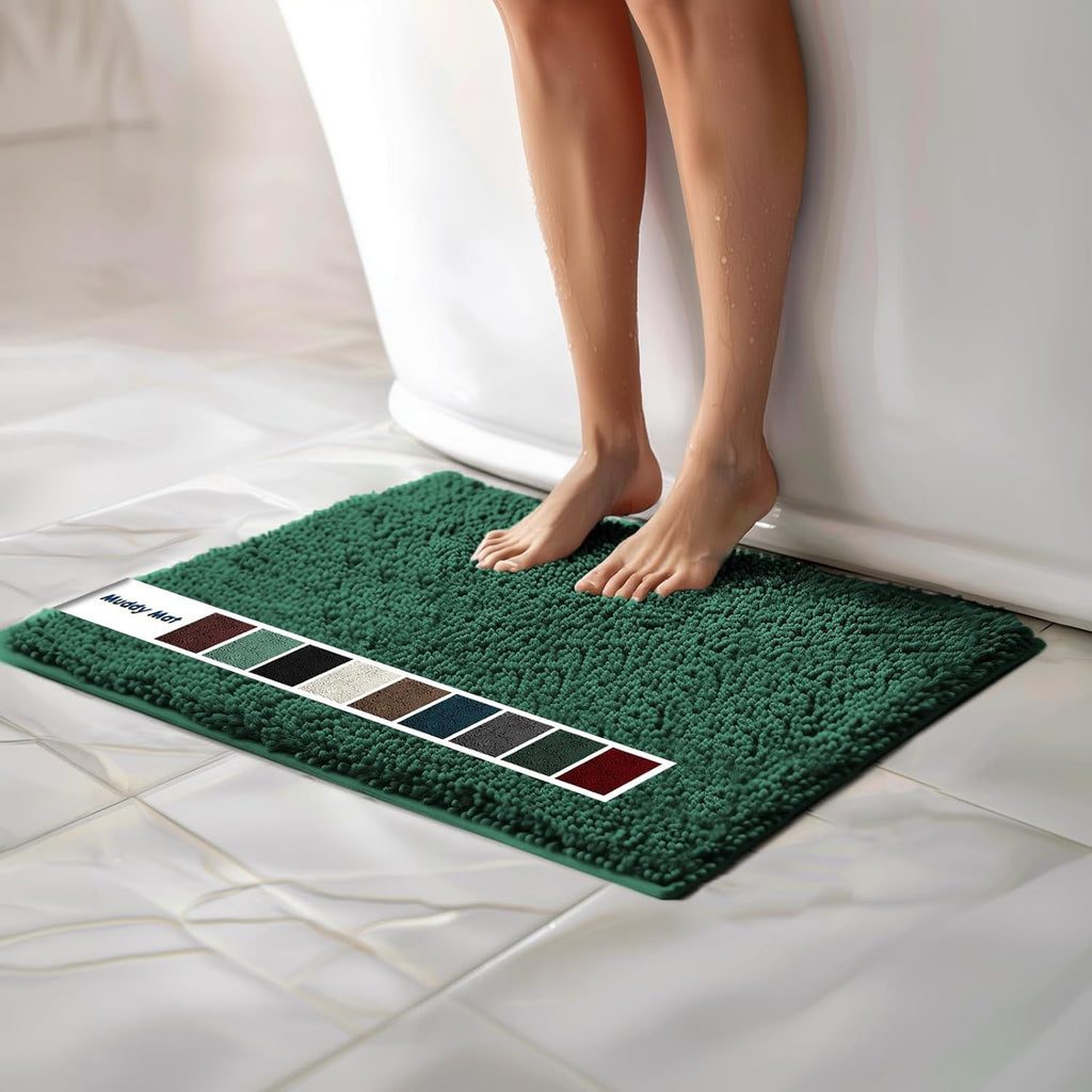 Chenille Bathroom Rugs Quick Dry Microfiber Mats Non Slip Washable, Extra Thick, Soft and Highly Absorbent Bath Mats for Bathroom, Kitchen, and Shower Floor - Grey 36"x60"