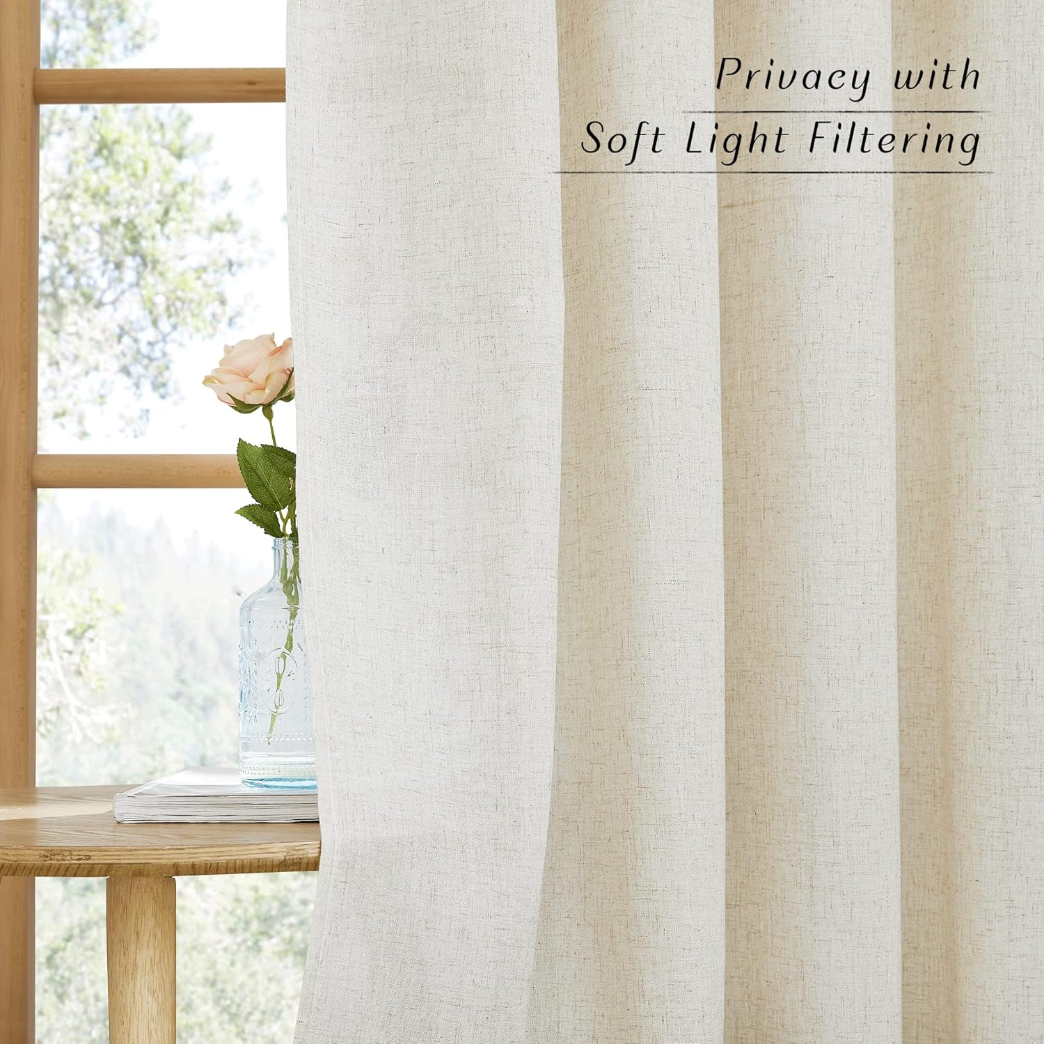 Natural Linen Curtains 84 inch Long 2 Panels Set, Grommet Top Thick Linen Burlap Semi Sheer Vertical Drapes Privacy Assured with Light Filtering for Bedroom/Living Room, W55 x L84