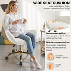 Vanity Chair with Wheels, Cute Home Office Desk Chairs Adjustable Height for Living Bedroom, Small Modern Fluffy Velvet Makeup Chair with Back for Girls (White)