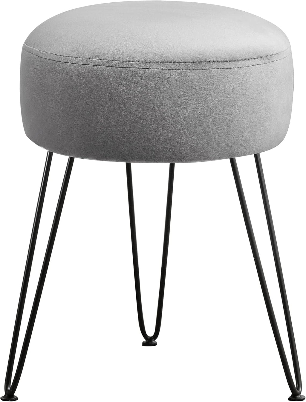 Vanity Stool, Gray Vanity Stools for Makeup Room, Round Ottoman Foot Stool, Velvet Footrest Vanity Chair for Bathroom Vanity, Bedroom, Living Room, Entryway, Offices, 300lbs