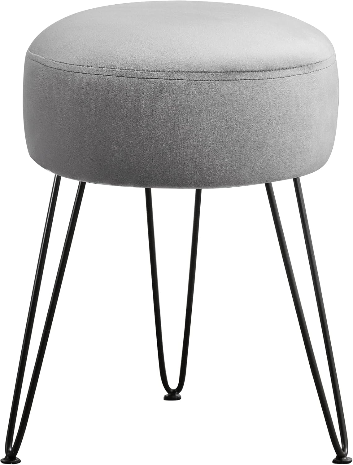 Vanity Stool, Gray Vanity Stools for Makeup Room, Round Ottoman Foot Stool, Velvet Footrest Vanity Chair for Bathroom Vanity, Bedroom, Living Room, Entryway, Offices, 300lbs