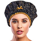 Reusable Bath & Shower Cap Lined, Oversized Waterproof Shower Caps Large Designed for all Hair Lengths with PEVA Lining & Elastic Band Stretch Hem Hair Hat - Fashionista Deco Dots