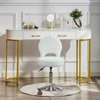 Small Vanity Chair, 360 Swivel Vanity Stool with Folding Back for Teenager, Comfy Teddy Ottoman Stool for Bedroom, Dressing Room, Teddy Fabric, White