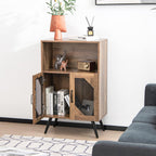 Giantex Farmhouse Wine Bar Cabinet, 11 Bottles Rack, Buffet Cabinet with Storage, Industrial Kitchen Sideboard, Anti-Tipping Design, 2 Doors, Glass Holder, for Living Room (Brown & Black)
