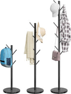 Coat Rack Freestanding with Natural Marble Base, Metal Coat Rack Stand with 10 Hooks, 3 Adjustable Size Coat Tree for Bags, Clothes, and Hats for Entryway, Bedroom, Hallway, Office, Black