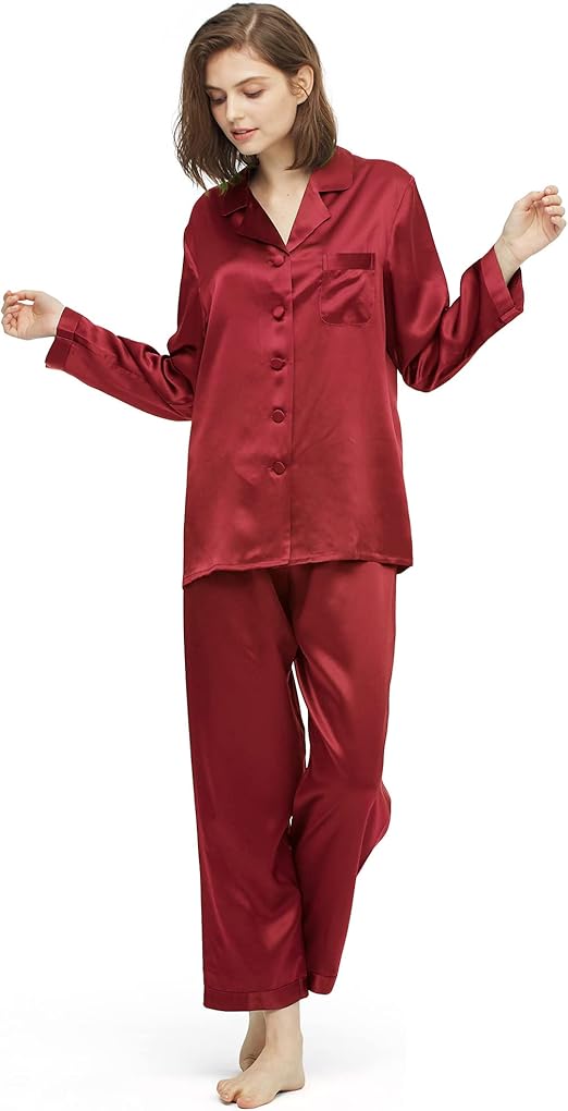 red silk pajama set 